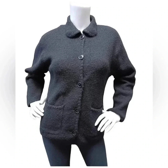 Squaw Valley Vintage Black 100% Wool Cardigan  Size Large Petite - Picture 1 of 9